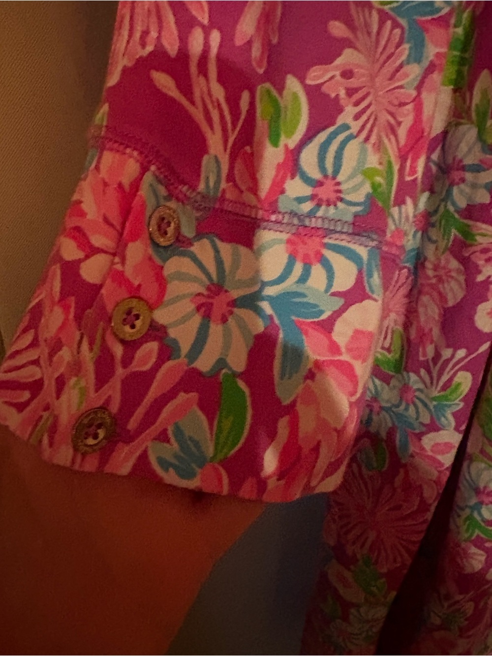 Lilly Pulitzer Pink Floral Midi Dress with Blue and Green Accents - Picture 3 of 4